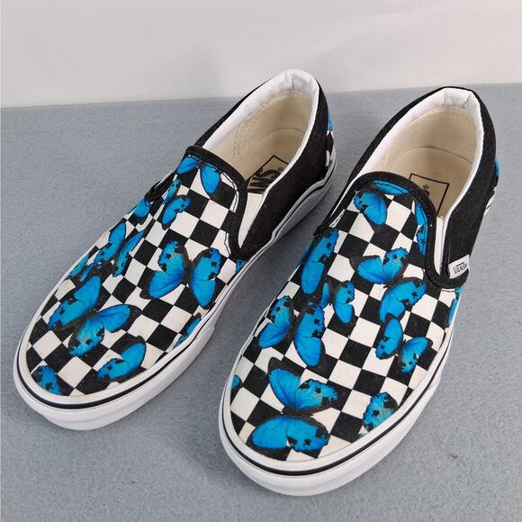 Vans Shoes - Vans Classic Slip-On Shoes Sneakers Women's Size 7 Butterfly Checkerboard Blue